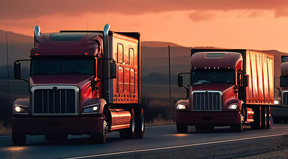 Trucks driving down the road